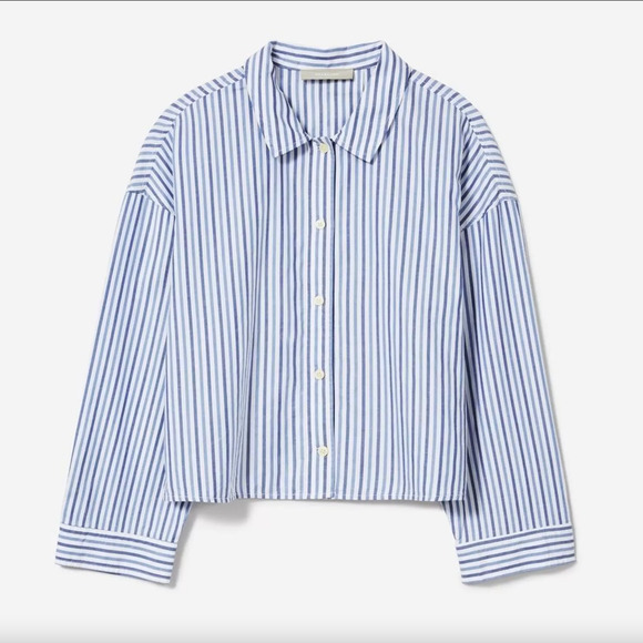 Everlane Woven Button Up Shirt Striped Blue XS Cotton Long Sleeve Collared Loose - Picture 10 of 10